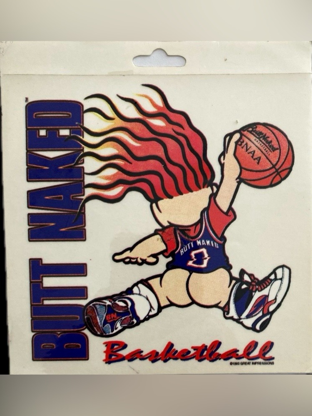 Vintage 1993 Butt Naked Basketball Troll Sticker Deadstock Great Impressions